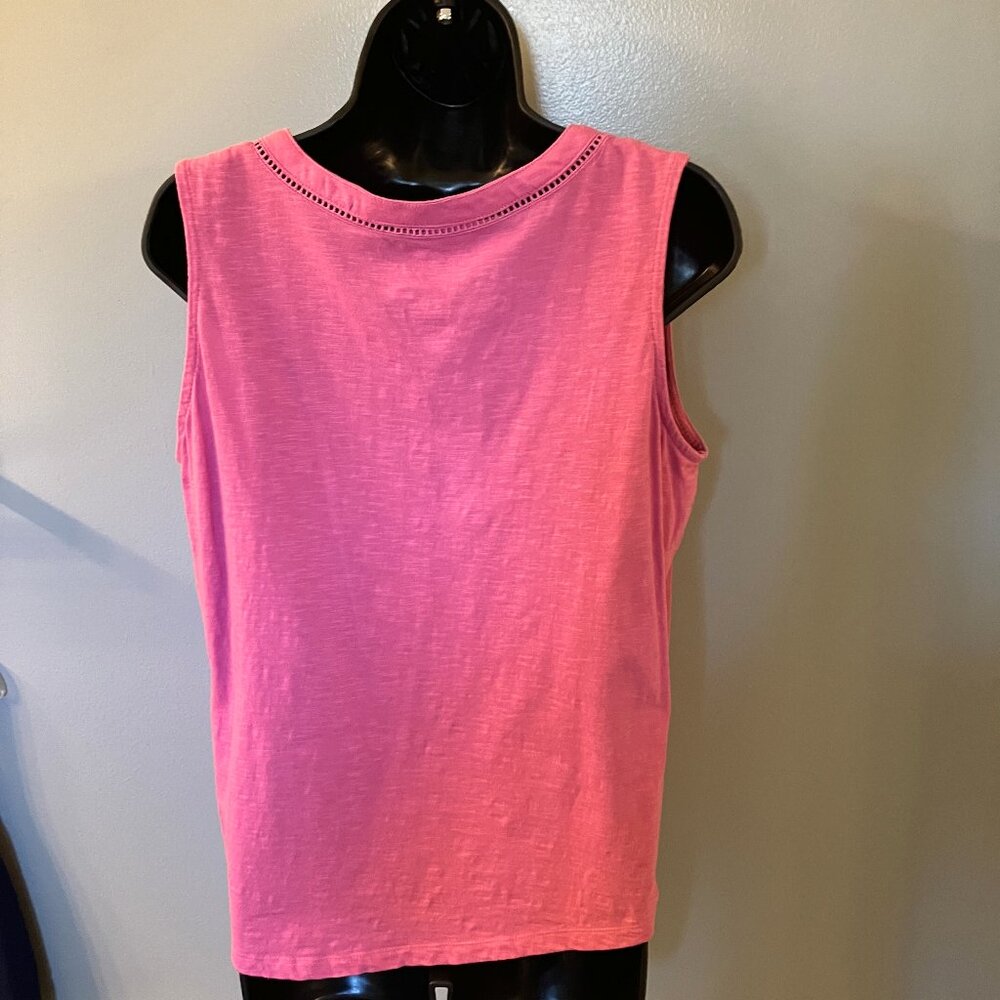 NWOT St Johns Bay Cotton Split V neck Tank Top Pink Size Large - Picture 5 of 5